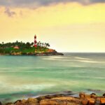 The scenic view of Kovalam Beach one of the most beautiful beaches in Kerala, India.