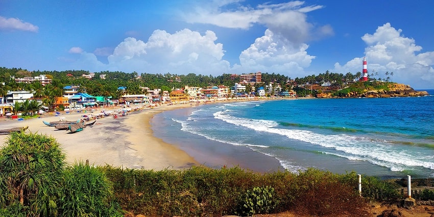 Relax at the serene beaches of Kovalam, one of the most serene spots in Kerala, India.