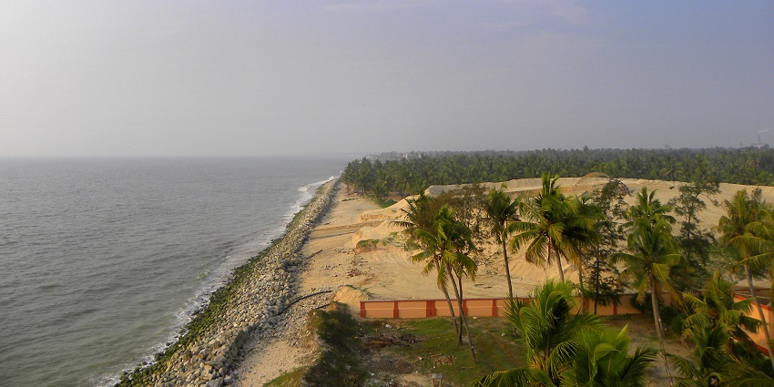 An aerial view of a coast