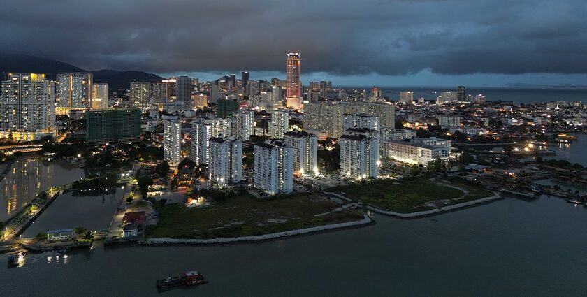 Witness the breathtaking views of the stunning skyline of George Town in Malaysia.