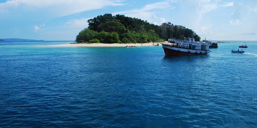 A breathtaking view of the Mahatma Gandhi Marine Park with cobalt blue waters.