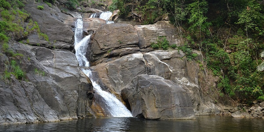 Beautiful water descending the hills of Pathanamthitta Waterfalls in Kerala