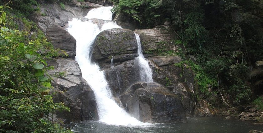 Water descending down Meenmutty Falls- one of the most serene places to visit in Wayanad