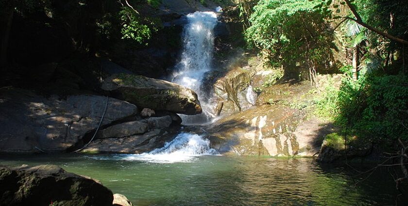 A scenic view of Meenvallam Waterfalls