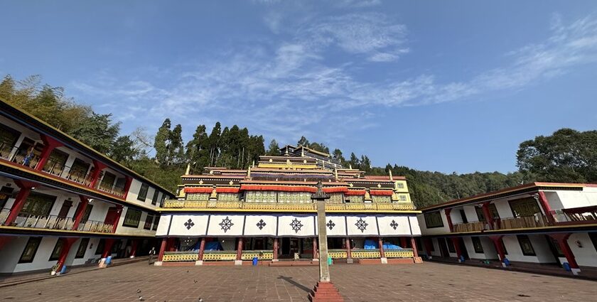 A wide angled view of the Rumtek Monastery