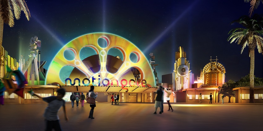 Night view of Enterence of Motiongate Dubai - Adventure Parks in Dubai
