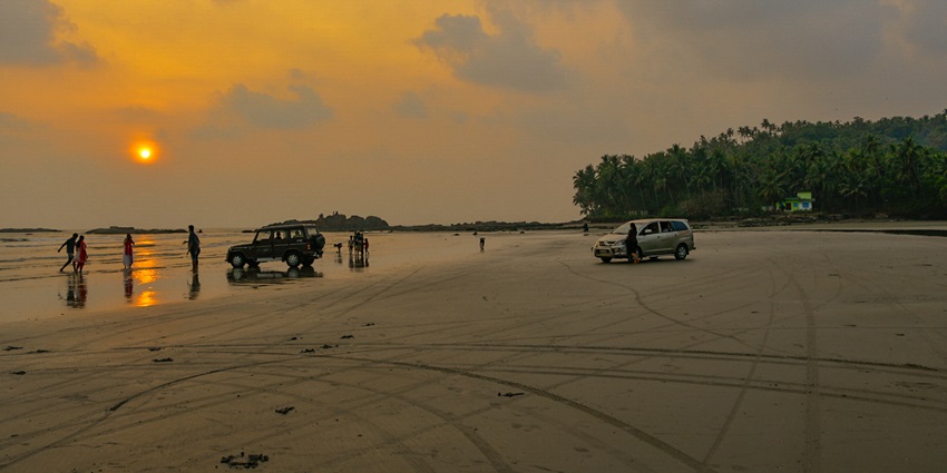 Sunset in the evening on the beach in kannur, Kerala
