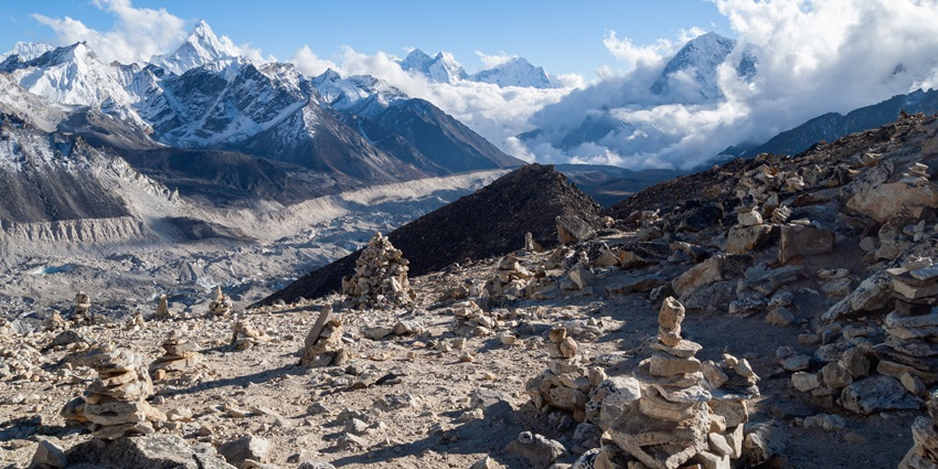 A picture of the picturesque, snow-capped mountains of the Himalayan range in Nepal