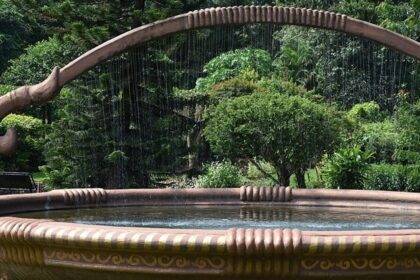 Explore the beautiful fountain inside the Teak Museum in Nilambur, Kerala