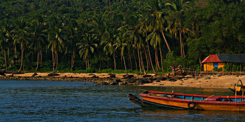 A view of the turquoise waters and dense tropical forests of the North Bay Island