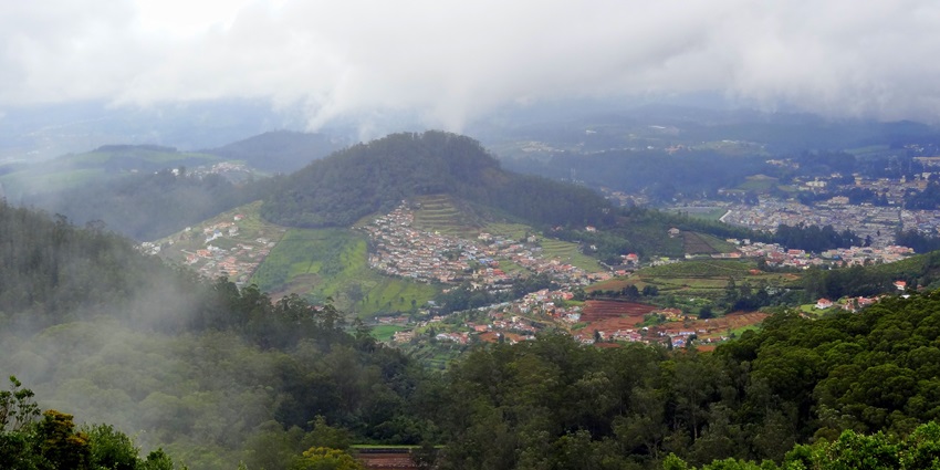 Ooty aerial view from hill top, lush green - one of the best hill stations near Kerala