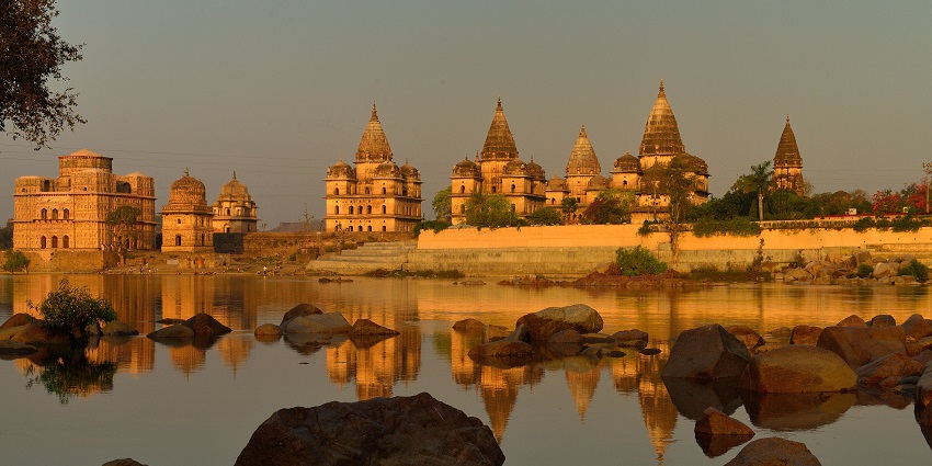 Cenotaphs on the bank of the Betwa River in Orchha, one of the top places to visit