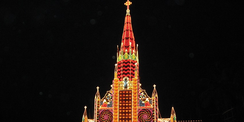 Vibrant lights offering a illuminating view of Our Lady of Lourdes Metropolitan Cathedral