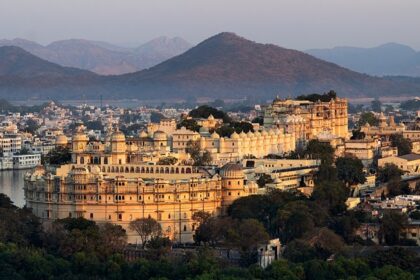 The evening view of Udaipur during the summer season in India.