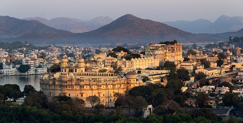 The evening view of Udaipur during the summer season in India.