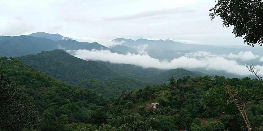 Beautiful hill view of Palallayam, lush green and clouds - hill station.