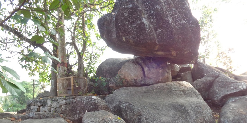 A unique view of the Pandavan Para in Chengannur, with beautiful intricate rock carvings.