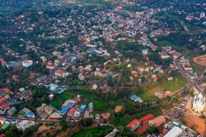 Aerial view of beautiful Pathanamthitta city amidst the enchanting green trees