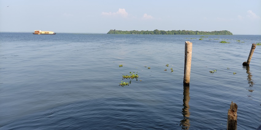 Pathiramanal Island in Vembanad Lake, a scenic spot rich in birdlife and greenery.