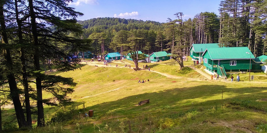 A glimpse of Patnitop featuring perfectly manicured lawns and lush green forests.