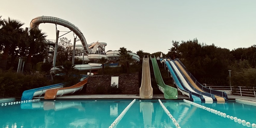 Clear view of water slides and the pool from a distance - Beach waterpark in Kannur