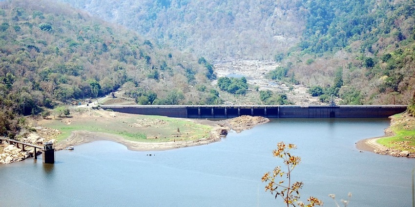 A distant view of a dam near Silver Storm Water Theme Park