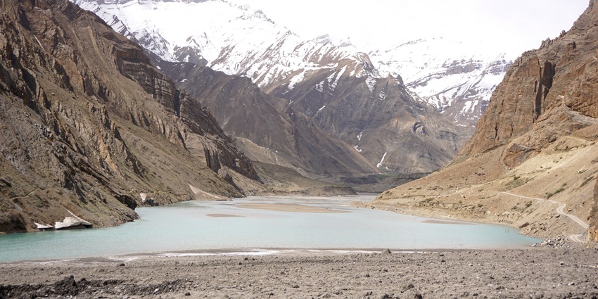Barren landscape of the Pin Valley National Park, nestled in a icy cold desert landscape