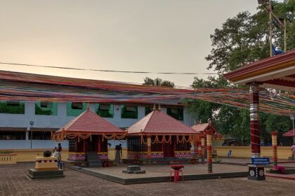 The view of the sacred shrines of Pisharikavu temple in Kozhikode district, Kerala, India.