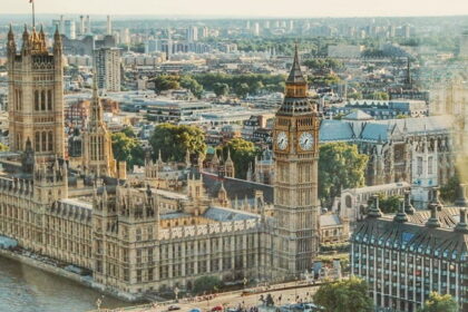 An aerial view of London, one of the most famous places to visit in the world in May