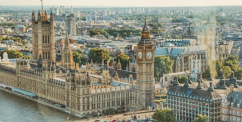 An aerial view of London, one of the most famous places to visit in the world in May