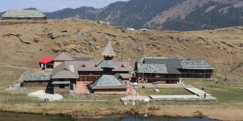 Prashar temple surrounded by the lake, one of the spiritual tourist destination of Himachal