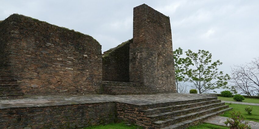 Rabdentse Ruins with ancient stone structures and panoramic views of the Himalayas.