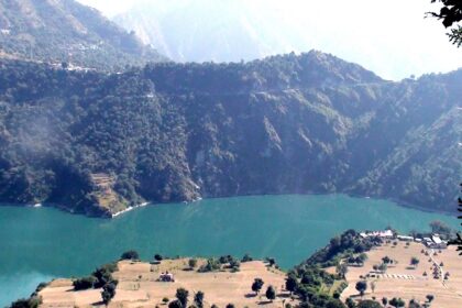 A view of the Ravi River in Chamba with the backdrop of the lush evergreen forests