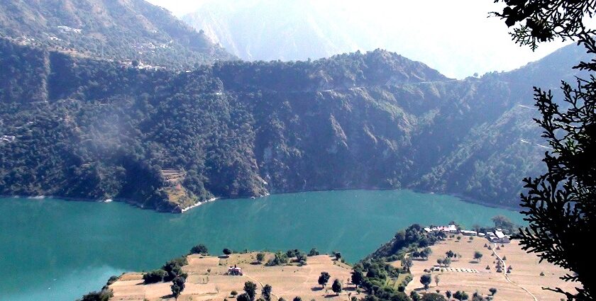 A view of the Ravi River in Chamba with the backdrop of the lush evergreen forests