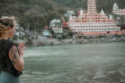 Traveller at the Laxman Jhula, Ramjhula, Rishikesh - places to visit in March in India