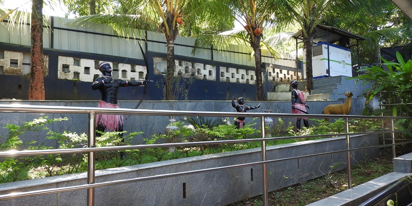 The Jarawa statues outside the Samudrika Naval Marine Museum near Viper Island.