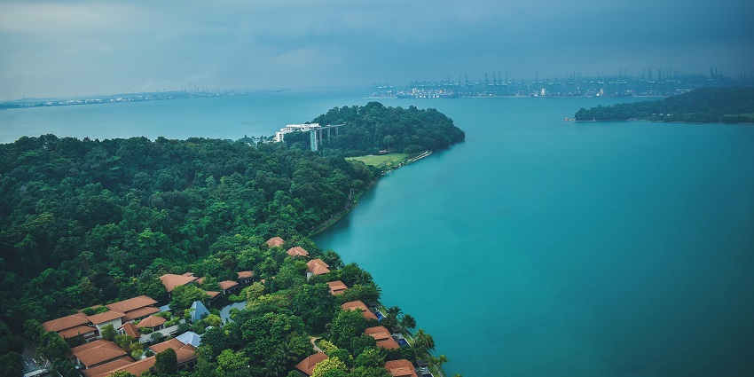 An aerial view of Sensota Island, which is one of the best places to visit in Singapore.