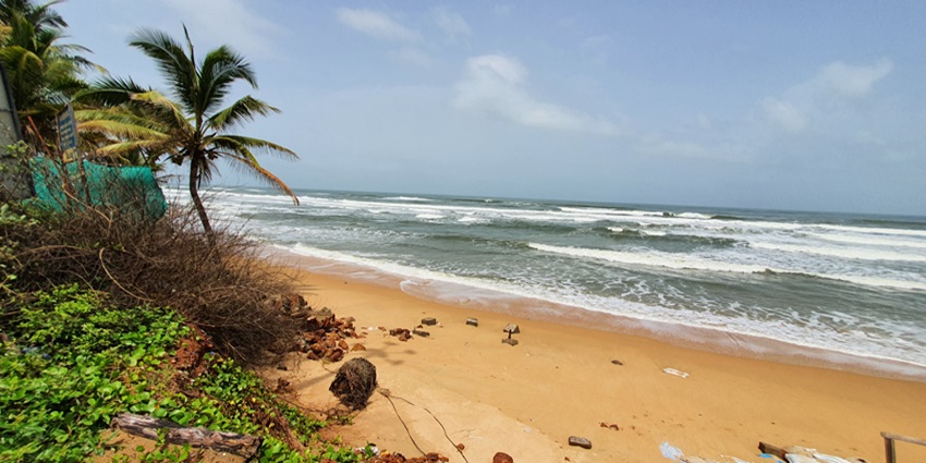 A view of the Sernabatim Beach in South Goa with its peaceful and calm shoreline