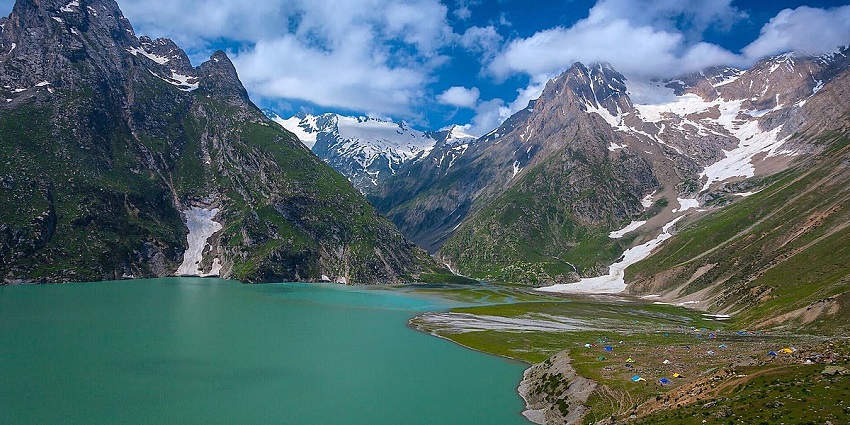 Sheshnag Lake nestled amongst mountains is a popular place to visit near Pahalgam