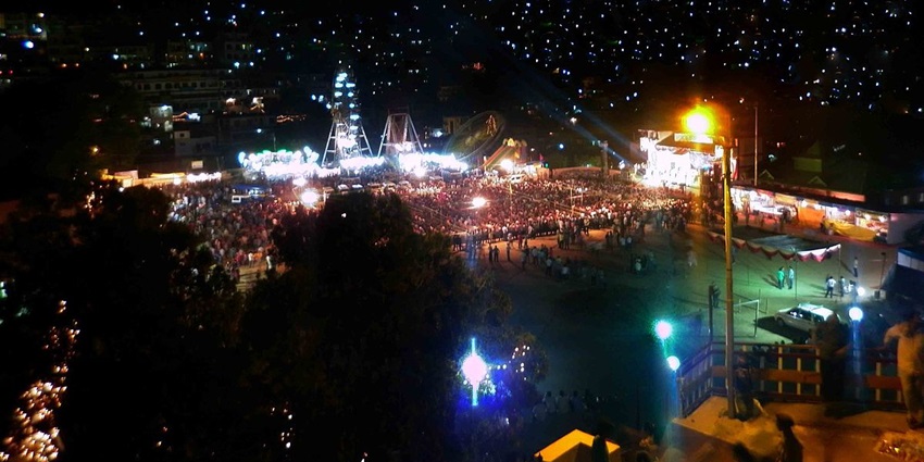 Aerial view of beautiful Devi temple at night in Barog - Things to do in Barog