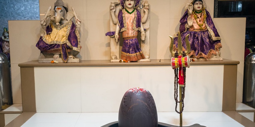 Holy Shivalinga installed at a temple with other deities of God