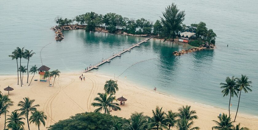 A stunning landscape of Sentosa Island in Singapore covered with lush green trees.