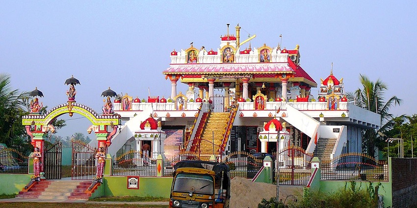 Beautiful Lord Ayyappan temple with a clear blue sky in the background
