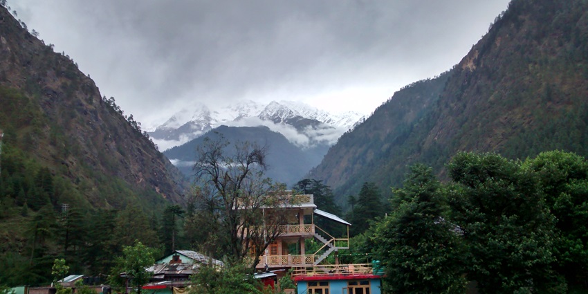 Snow-capped Shivalik ranges viewed from a village in Himachal Pradesh.