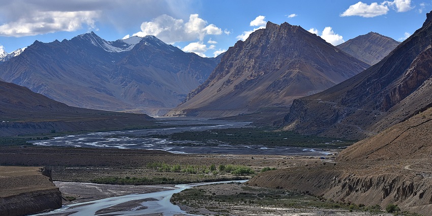 A serene and surreal view of Spiti River above Kaza, Lahaul and Spiti Dist in Himachal