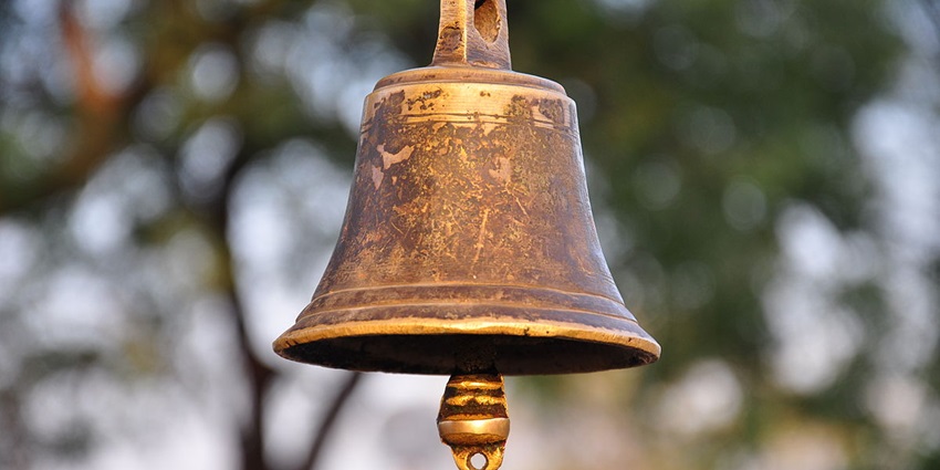 The picture of a bell at the Sree Neelakandeswarar Temple in Nilambur in Malappuram.
