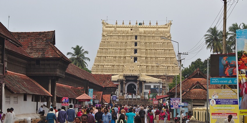 Golden unique and majestic ancient temple of lord Vishnu in Trivandrum city