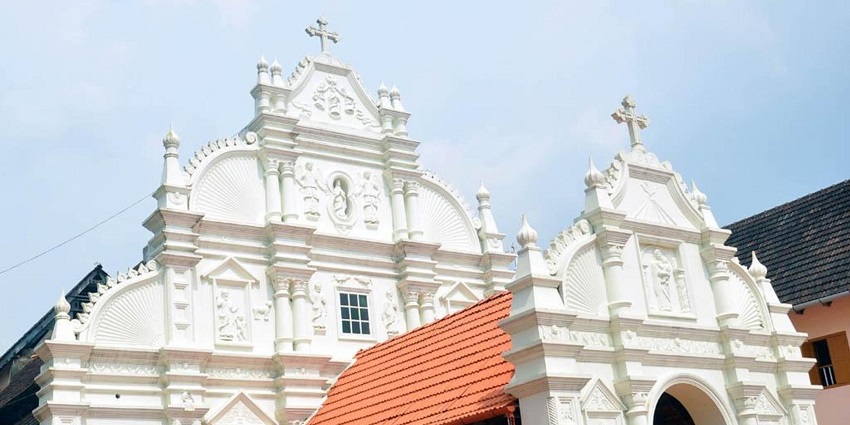 A view of the pristine white St. Mary’s Forane Church, a tourist attraction of the region.