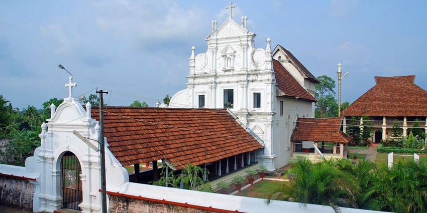 Front view of St. Mary’s Orthodox Church with historic Kerala-style architecture