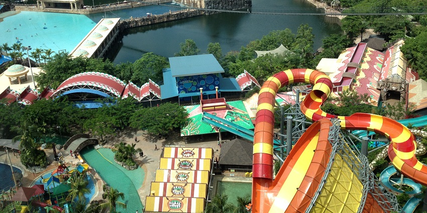 Alt Text: Visit Sunway Lagoon, a sprawling theme park with a range of activities, with family.